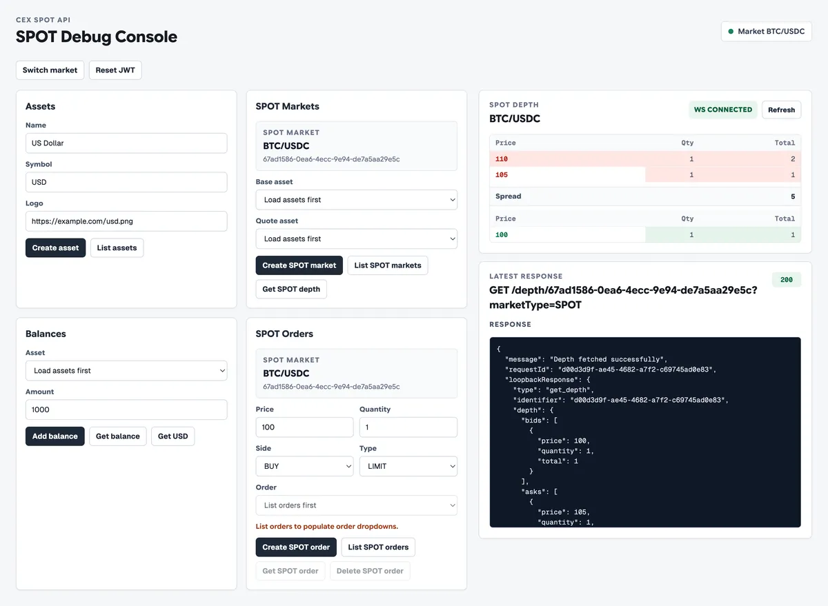 Centralised Exchange with Spot and Perpetual Markets
